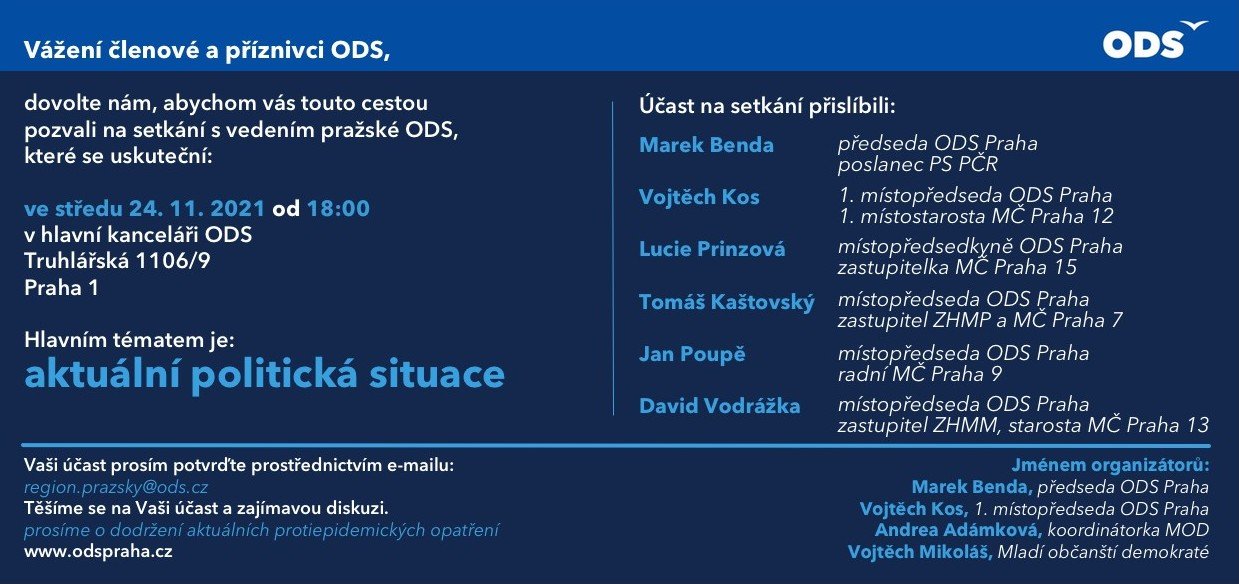 Pozvánka na diskusní setkání s vedením pražské ODS dne 24.11.2021