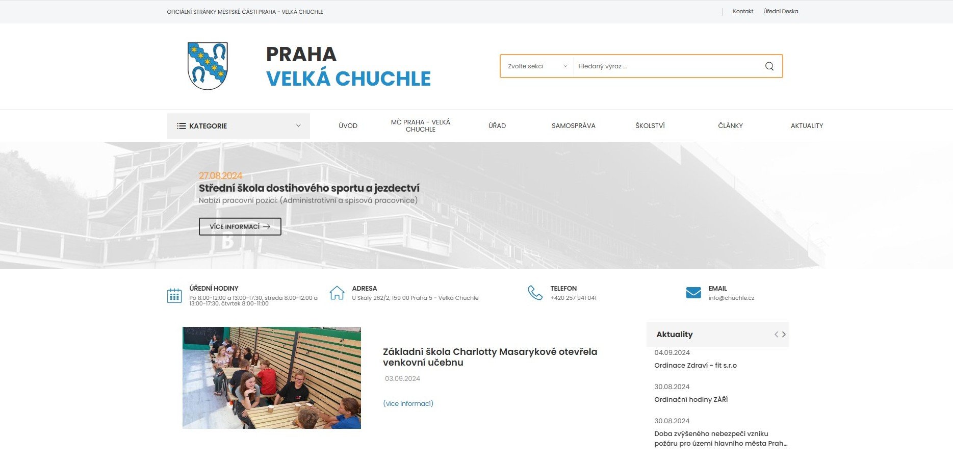 Nové webové stránky MČ Praha – Velká Chuchle jsou přehlednější