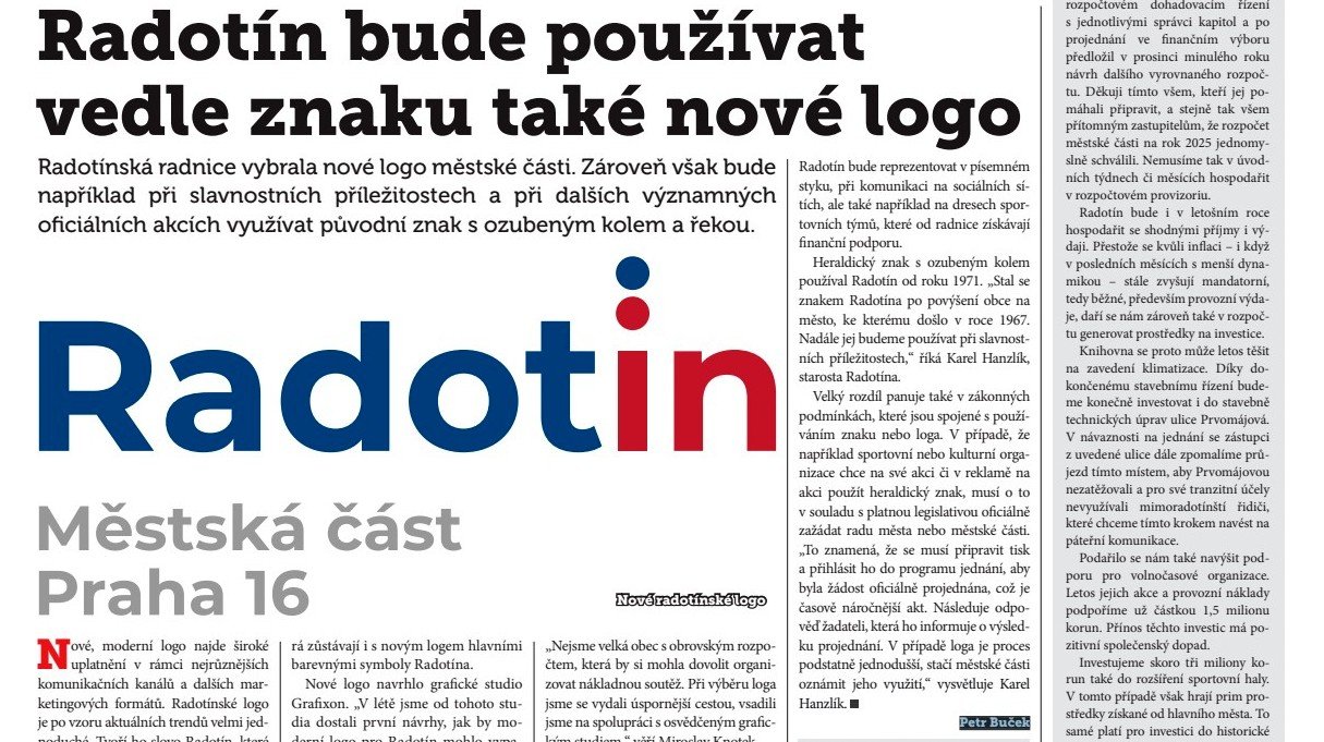 Radotín bude používat vedle znaku také nové logo